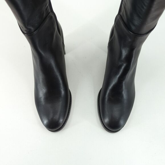 Stuart Weitzman Women 4 Lowjack Boots 5050 Black Leather Over The Knee OTK Block - Picture 5 of 11